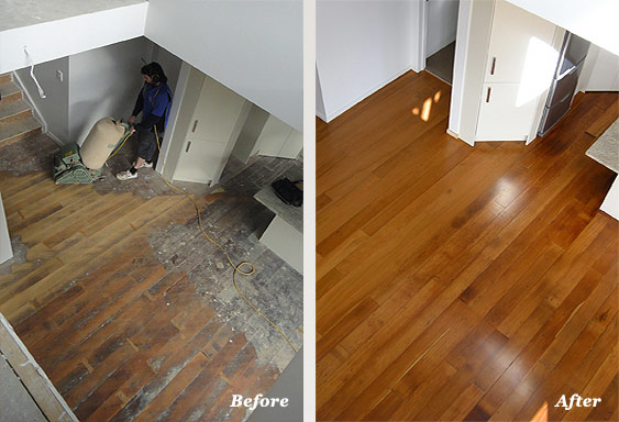 Floor sanding before and after